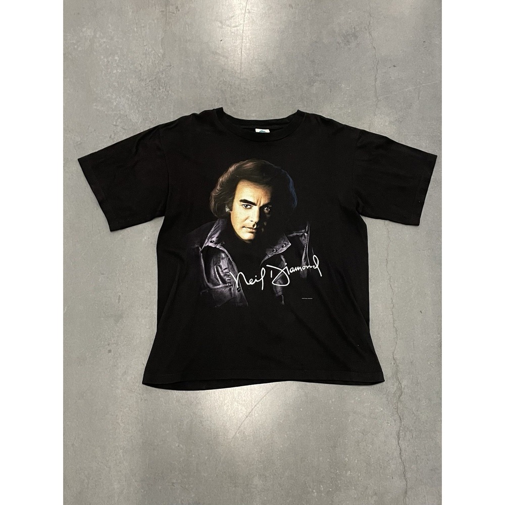 Vintage Neil Diamond 1996 US Tour Tee Black T-Shirt Short Sleeve Size Large
